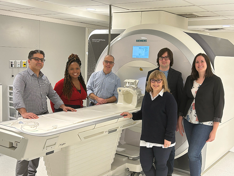 Montreal General Hospital MRI Research Platform members (left to right) Reza Farivar, PhD, director, Diana Melissa Crispin technologist, Ives Lévesque, PhD, associate director, Ourania Tsatas, coordinator, William Mathieu, hardware specialist and Paule Marcoux-Valiquette, manager