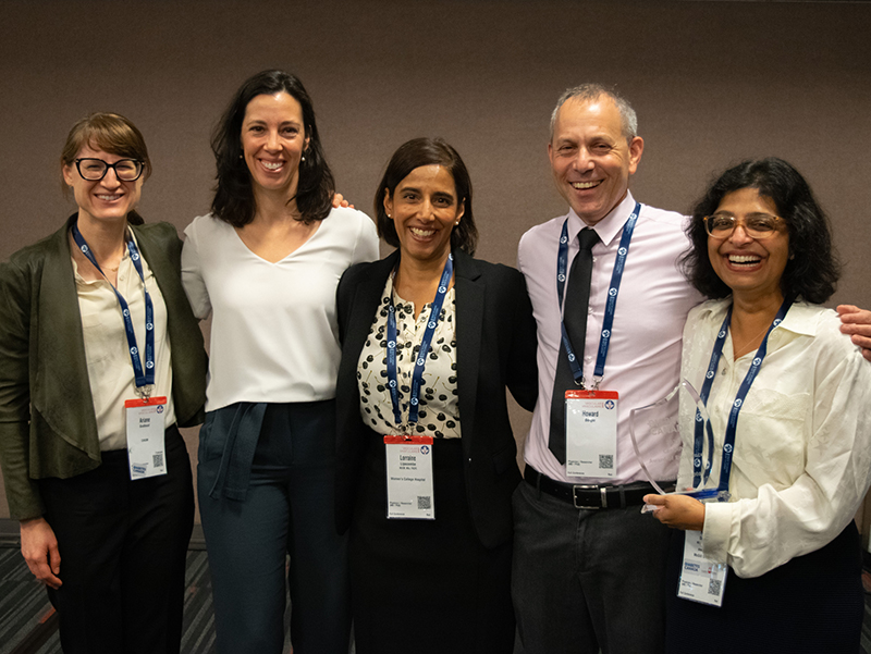 From left to right: past CanDIPS president Dr. Ariane Godbout, debate participant and obstetrician Dr. Jillian Coolen, current CanDIPS president Dr. Lorraine Lipscombe, debate participant and obstetrician Dr. Howard Berger, and Dr. Kaberi Dasgupta, at the Vascular 2023 conference (Oct. 2023)