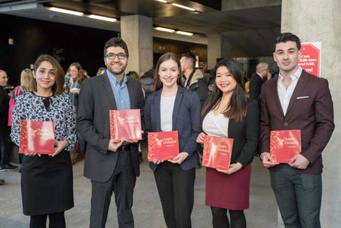 From left to right: Zeinab Sharifi, English language winner, from the Research Institute of the MUHC; Ammar Alsheghri, People’s Choice Award; Mariève Cyr, French language winner; Marina Nguyen, 3rd place English; Will Joggia, 2nd place English