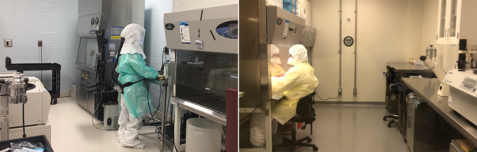 Des laboratoires de la plateforme de confinement de niveau 3 (CN3) à l’Université McGill et à l’IR-CUSM sont dotés de l’équipement nécessaire à l’étude des pathogènes du groupe de risque 3 (GR3), y compris le SARS-CoV-2.