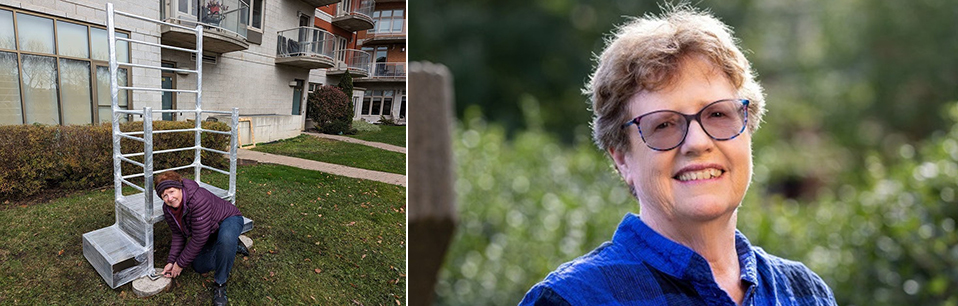 Nancy Mayo est en train d’installer la première structure Walk-BEST à Pointe Claire, au Québec. La professeure Mayo est scientifique senior au sein du Programme en réparation du cerveau et en neurosciences intégratives; elle est aussi membre du Centre de recherche évaluative en santé à l’Institut de recherche de l’IR-CUSM. (Photos : Nancy Mayo, Owen Egan et Joni Dufour)