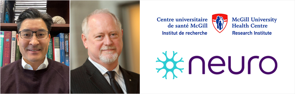 Keith Murai, PhD (left) is Director of the Brain Repair and Integrative Neuroscience (BRaIN) Program at the RI-MUHC. Dr. Guy Rouleau (right) is director of The Neuro.