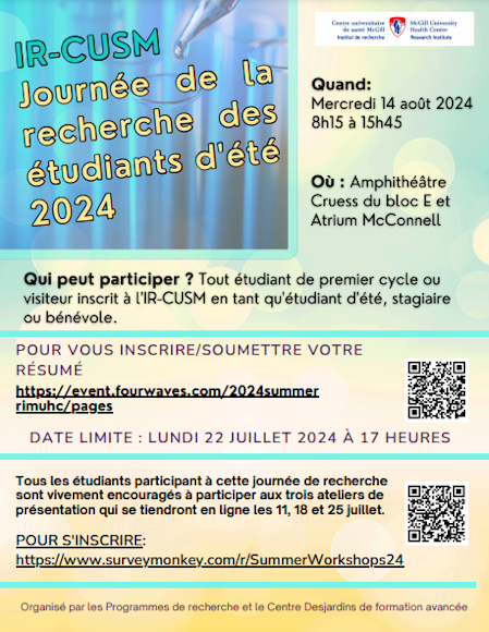 Journée de recherche pour les étudiants d'été, IR-CUSM, 2024