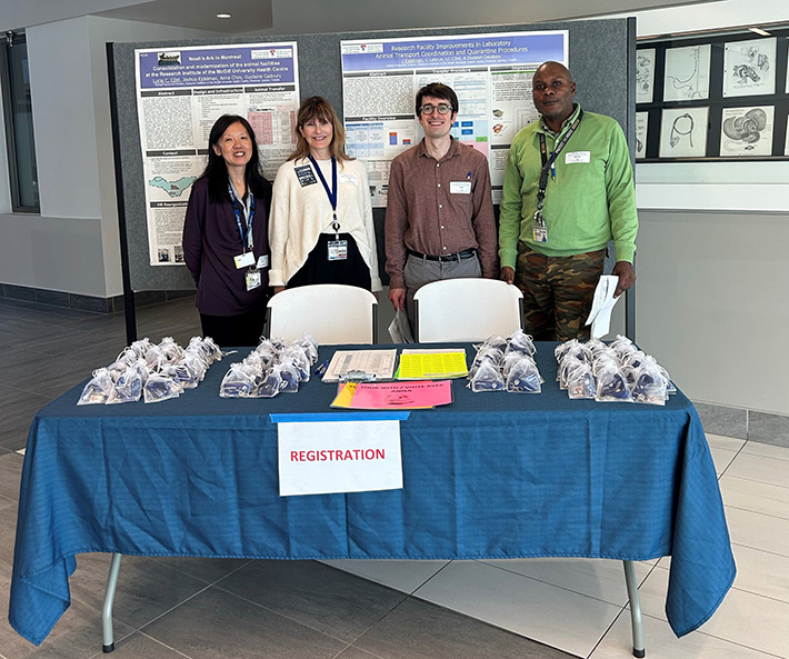 From left to right: ARD staff Anna Choy, Manager, Dr. Lucie Côté , Director, Joshua Ejdelman, Manager, and Patrick Didace, Cage Wash Technical Coordinator