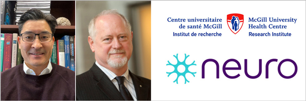 Keith Murai, PhD (left), Director of the Brain Repair and Integrative Neuroscience (BRaIN) Program at The Institute. Dr. Guy Rouleau (right), director of The Neuro.