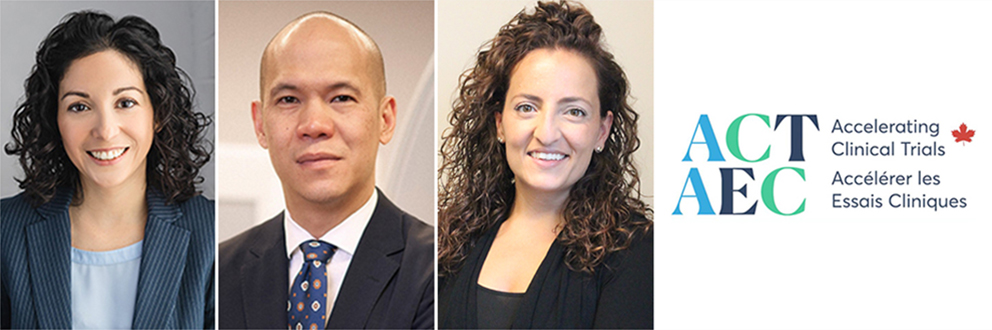 Les trois lauréats de l’appel de propositions phares en matière de faisabilité d’essais cliniques sont la Dre Deborah Assayag (à gauche), le Dr Yen-I Chen (au centre) et la Dre Nicole Ezer (à droite).