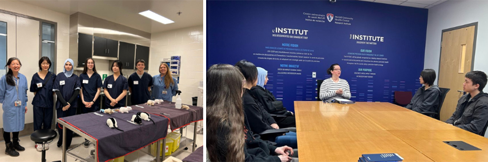 L’équipe DRA guide les élèves dans une découverte pratique des soins aux animaux et des carrières en recherche à L’Institut.