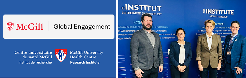 From left, Graham Barber, Director, Global Engagement; Rhian Touyz, Executive Director and Chief Scientific Officer, The Institute; Anja Geitmann, Vice-Principal (Global Engagement); and Pierre-Albert Coubat, Chief Operating Officer, The Institute. From left, Graham Barber, Director, Global Engagement; Rhian Touyz, Executive Director and Chief Scientific Officer, The Institute; Anja Geitmann, Vice-Principal (Global Engagement); and Pierre-Albert Coubat, Chief Operating Officer, The Institute.