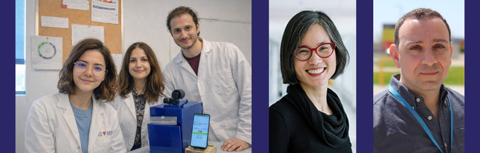 Left photo: Sara Mahshid (centre), with graduate students Mahsa Jalali (left) and Tamer AbdElFatah (right). Centre photo, Dao Nguyen. Right photo, Cedric Yansouni