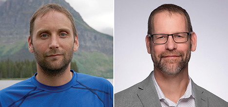 Martin Schmeing, Ph. D. (chef de projet, Université McGill), et Don van Meyel, Ph. D. : Livraison des 15 000 premières trousses de dépistage pour Optilab CUSM au site Glen