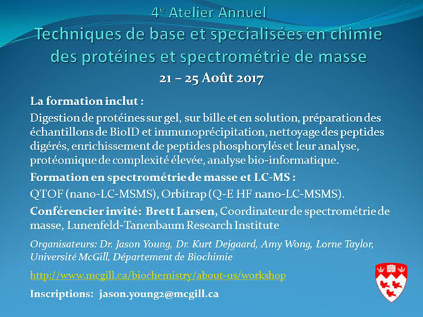 Atelier en spectrométrie de masse (du 21 au 25 août 2017)