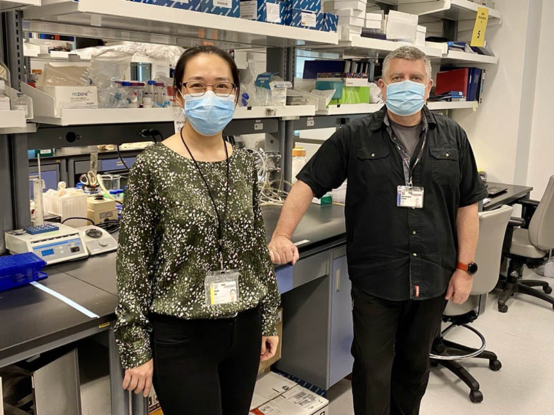 The first author of the study, Meiou Dai, PhD, a research associate in the Lebrun Lab at the RI-MUHC, with the principal investigator of the study, Jean-Jacques Lebrun, M.Sc., PhD, senior scientist in the Cancer Research Program at the RI-MUHC