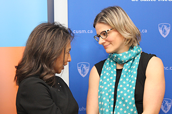 RI-MUHC researcher and gynecologic oncologist Dr. Lucy Gilbert (left) with DOvEE campaign co-chair and ovarian cancer survivor Joanne Photiades (right)