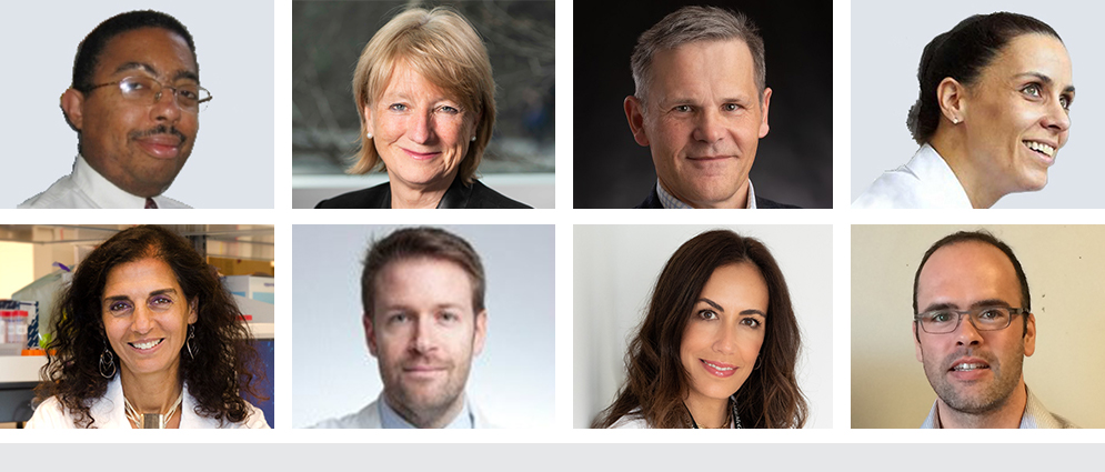 Parmi les nombreux chercheurs de l’IR-CUSM honorés en 2020–2021 : Thierry Alcindor, Morag Park, William Foulkes et Inés Colmegna (rangée du haut, G à D); Nada Jabado, Tarek Hijal, Natalie Dayan et John Kildea (rangée du bas, G à D)