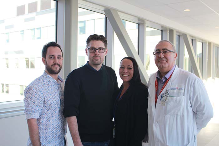 L to R: Stéphane Isnard (Postdoctoral fellow), Franck Dupuy (Research associate), Angie

Massicotte (Research coordinator), and Dr. Jean-Pierre Routy (Clinician, division of Hematology, MUHC

and Principal investigator for the research study), from the Infectious Diseases and Immunity in

Global Health Program (IDIGH) at the Research Institute of the MUHC.
