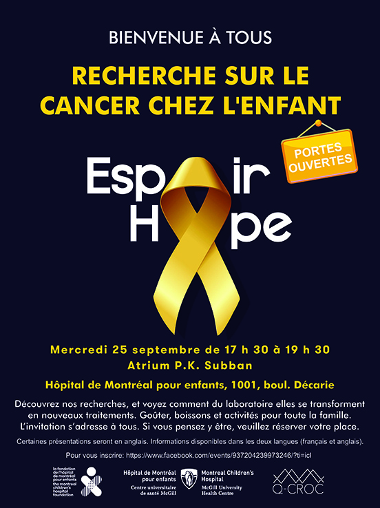 Recherche sur le cancer chez l'enfant - portes ouvertes (le 25 septembre 2019)