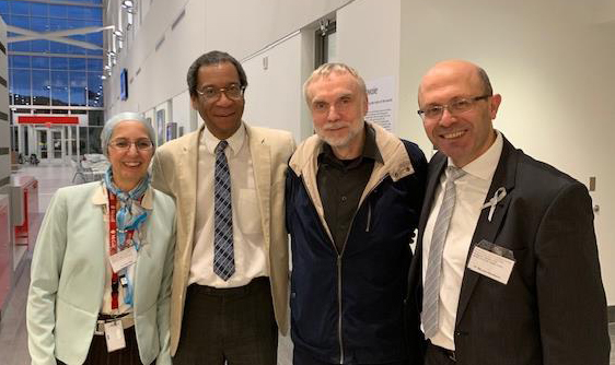 Four RI-MUHC scientists and co-authors of the study, from left to right: Siham Sabri, PhD, corresponding author; Bertrand Jean-Claude, PhD, Director of the Drug Discovery Platform; Janusz Rak, PhD, Jack Cole Chair in Pediatric Hematology/Oncology at McGill University; and Bassam Abdulkarim, MD, PhD, radiation oncologist.