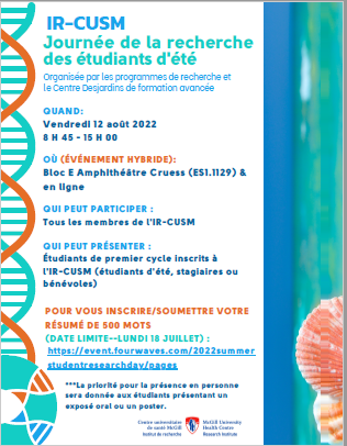 Journée de recherche pour les étudiants d'été, IR-CUSM, 2022