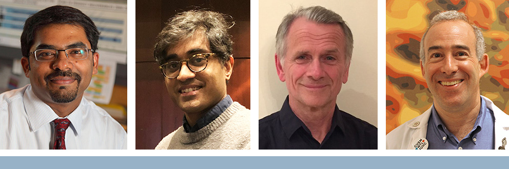 Quatre chercheurs de l’IR-CUSM qui travaillent pour mettre fin à la tuberculose : les Drs Madhukar Pai, Faiz Ahmad Khan, Dick Menzies etand Kevin Schwartzman (de gauche à droite)